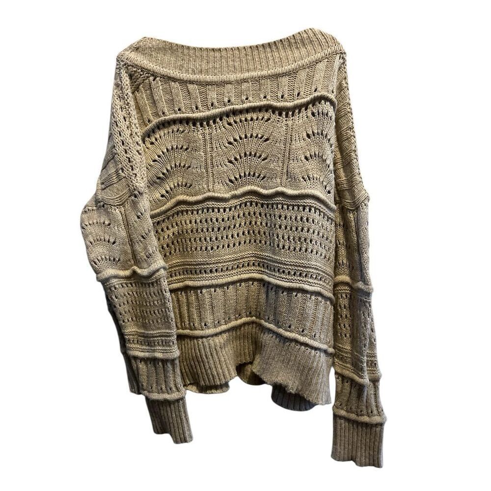 Women's Drop Shoulder Cable Knit Sweater Brown Size L Pullover Casual